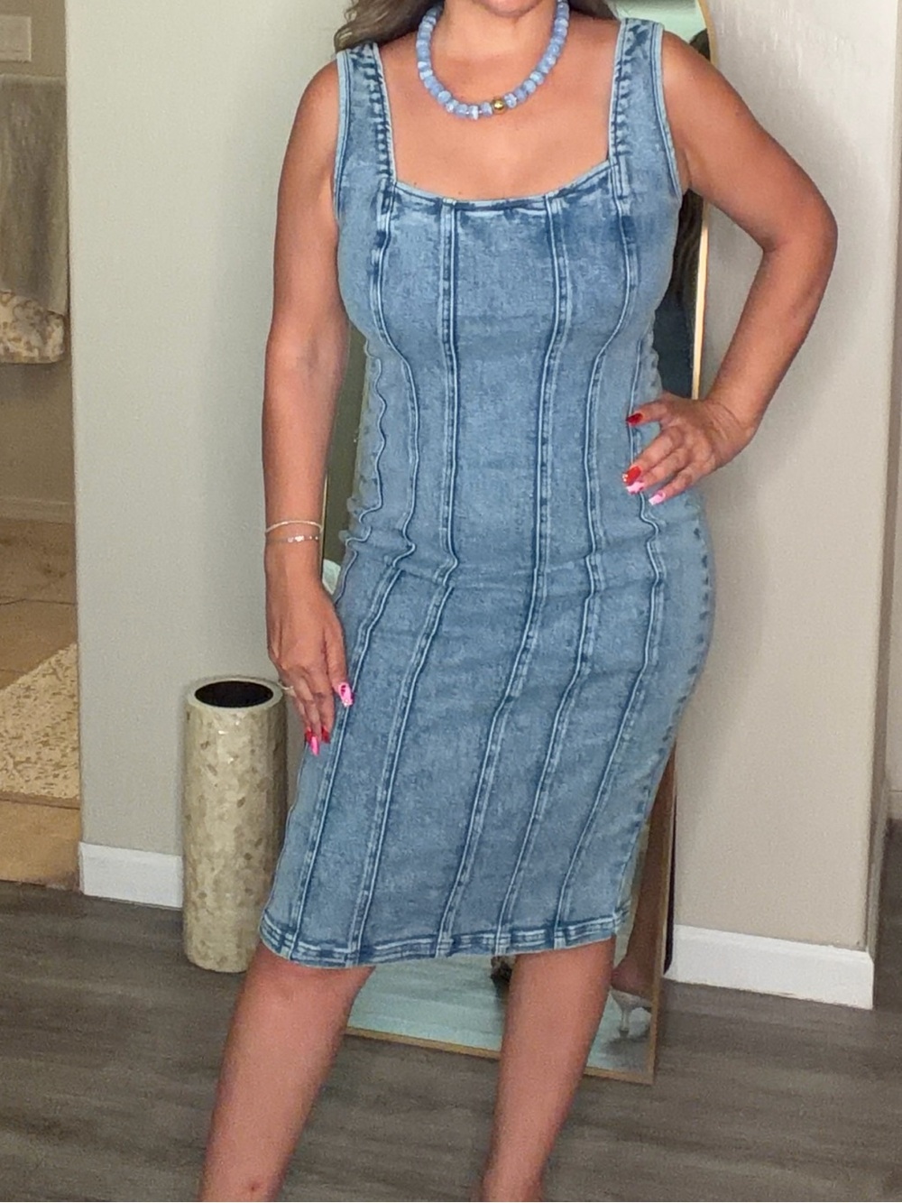 Sleeveless Blue Denim Midi Dress